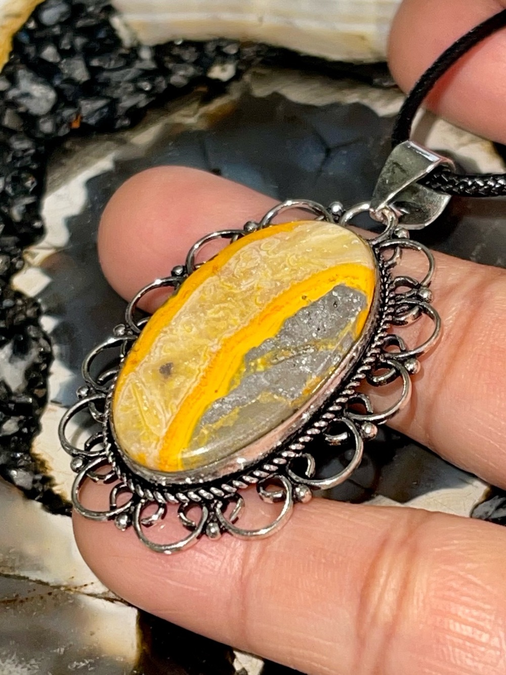Indonesian Buzzing Bumblebee Jasper Pendant 2”